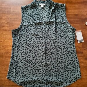 NWT - Nordstrom Rack - Floral Sleeveless Top - Black and Gray Size Medium